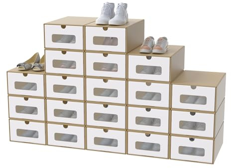 YUENFONG 20 scatole per scarpe con finestra e cassetto, impilabili in carta kraft, organizer per scarpe per scarpe