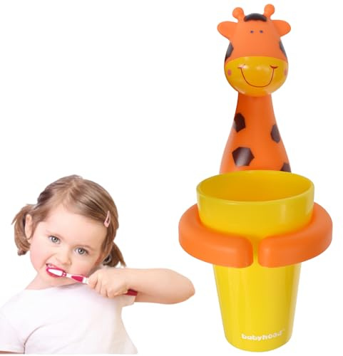 Tandborsthållare för barn med kopp, tandborsthållare för barn, djurformad tandborsthållare med sugkopp, tandborsthållare för tandborste och tandkräm (giraff)