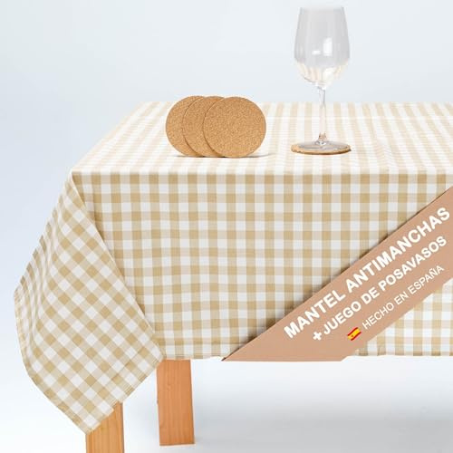 Jarapa Home Mantel Antimanchas Hule Mesa Rectangular Repele Líquidos y Manchas. Tela Resinada Suave de Algodón - Mantel Rectangular