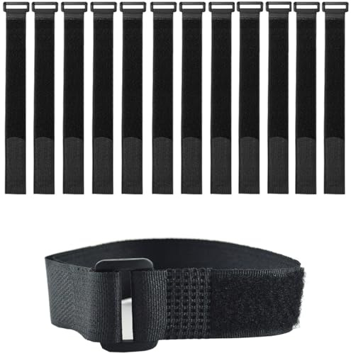 HUAHAITGCH 12 Pack (16 x 1 Inch) Reusable Fastening Cable Ties and Cable Straps,Adjustable Multi-Purpose Hook and Loop Straps Nylon Cable Ties Organizer Fastener Management Wire Straps