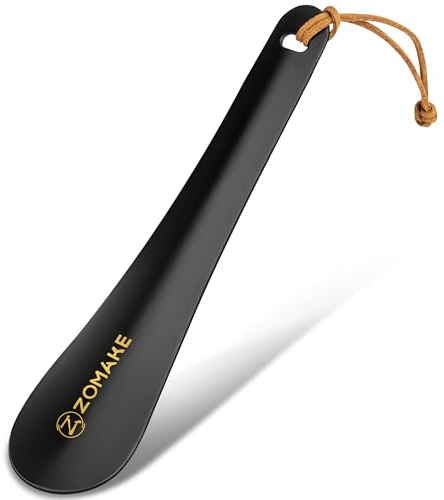 ZOMAKE Calzadores Pequeño 19CM,Calzador Zapatos de Metal Calzadores de Zapatos Corto Portátil con Gancho para Mayores Fácil de Utilizar(1 Pieza Negra A)