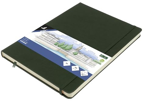 Skizzenbuch Kangaro A4 Forest Green PU Hardcover 80 Blatt 140 Gramm cremefarbenes Papier mit Gummiband und Band