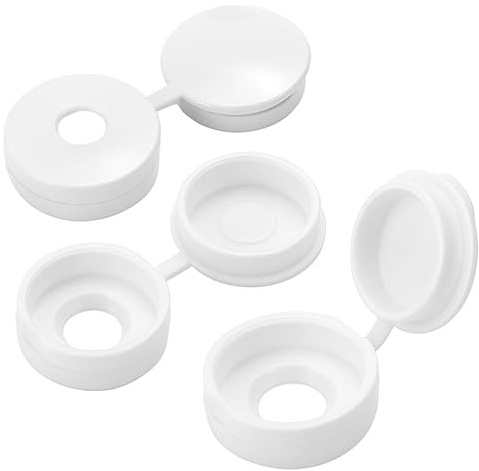 Screw Cover Caps Hinged Plastic Covers – Fits 10-12 Gauge Screws (4.8mm to 5.5mm) – Snap Close Caps (25, White)
