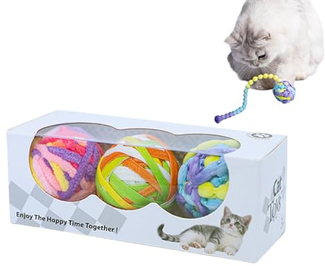 Patifirst Katzenball Spielzeug | Interaktives Spielzeug für Katzen mit Beißring,3er Set Bunte Weiche Zahnreinigungsbälle mit Glöckchen für Indoor Spielspaß gegen Langeweile bei Kitten