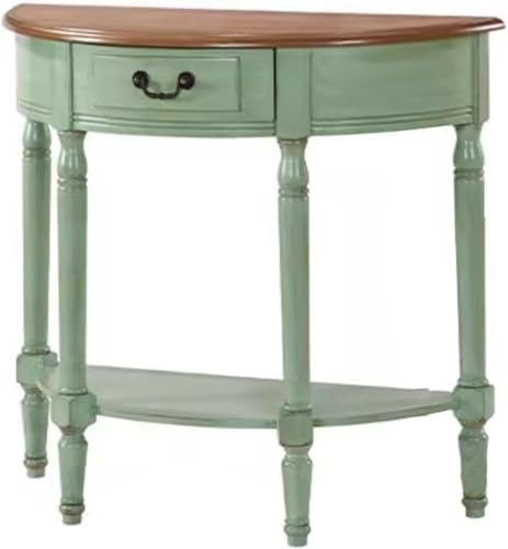 Table d'appoint vintage en bois massif, design élégant semi-circulaire avec tiroir et étagère pour couloir, salon, chambre à coucher