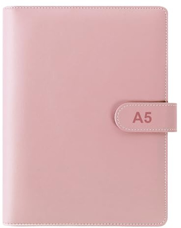 Ringbuch A5 Nachfüllbar PU Leder A5 Ringbuch Abdeckung 6 Löcher Binder Notizbuch Budget Organizer Ringbucheinlagen für Schulnotizen Reisetagebücher (Rosa, Innenpapier Nicht Enthalten)