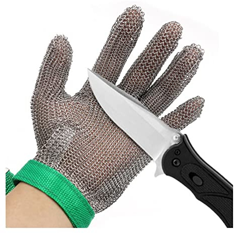 Guantes Anticortes, Guantes Resistentes a Cortes, de Metal, de Grado alimenticio, de Seguridad, para Trabajo, Antideslizantes, Resistentes al óxido, de Acero Inoxidable, con Armadura de Cadena, 2 Uni