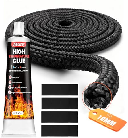 2,5m Juntas para Chimeneas, Resistencia a Altas Temperaturas，Negro | Junta para Puerta Chimenea, Junta Cristal Chimenea,Adecuado para Estufas de Leña, Hornos y Chimeneas con un Diámetro de 10 mm
