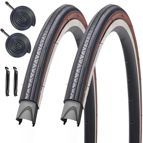 2 Stück 27 x 1 1/4 (32-630) Rennrad-Reifen Gumwall oder reflektierende Wand-Set mit 2 Schläuchen Schrader-Ventil 32 mm und 2 Reifenhebern – kompatibel mit 27 x 1,25, 27 x 1 1/4 Fahrradreifen (Gumwall)