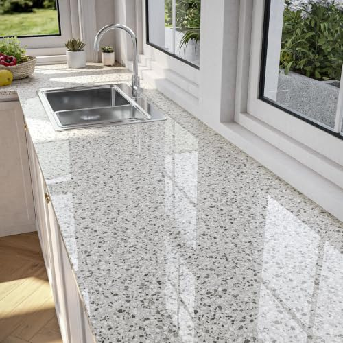 YENHOME Vinilo Adhesivo Muebles Granito 40x500cm Papel Adhesivo para Muebles Cocine Lavable Pared Granito Gris Vinilo Adhesivo para Encimera de Cocina Marmol Brillante para Terraza Armario Baños