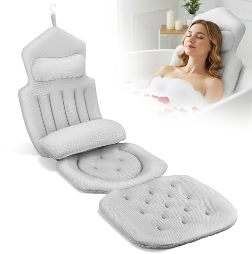 Full Body Bath Pillow for Bathtub, Bath Cushion for Head with 5D Air Mesh&Powerful Suction Cups, Luxury Bathtub Pillow with Head Neck Shoulder Back Support for Spa Relaxing Fits All Bathtub (2)