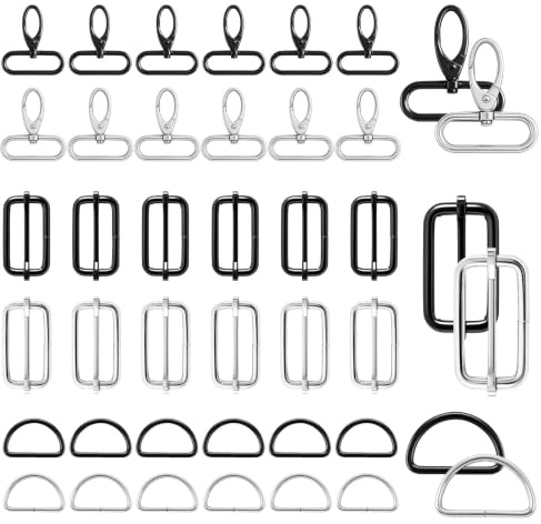 Hainue Taschenzubehör zum Nähen,Drehbare Karabinerhaken mit Drehgelenk Schlüsselanhänger,D-Ringe Taschenzubehör Schnallen,Karabinerhaken für DIY Taschen Nähen Zubehör(36 pcs)