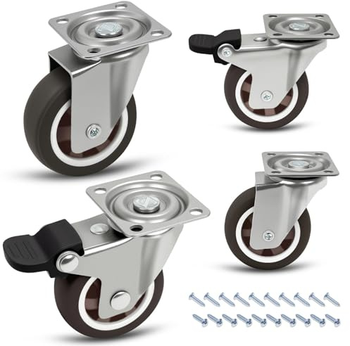 Leyrens 50 mm ruedas para muebles pesados, 4 piezas ruedas giratorias que no dejan marcas, 2 con freno y 2 sin freno, ruedas Silenciosas con Tornillos,para Muebles,Industria,Interiores y Exteriores