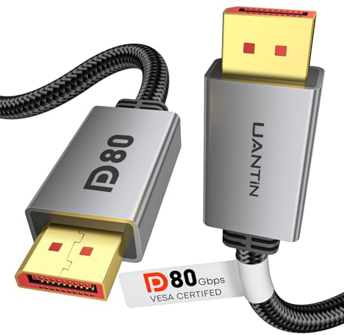 UANTIN 80Gbps DisplayPort 2.1 Cable 6.6FT/2M [VESA Certified] DP80 16K