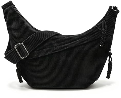 VOESLD Borsa a Tracolla Donna Velluto a Coste Mezzaluna Regolabile | Tracolla comoda e regolabile, Tessuto morbido effetto velluto con buona resistenza