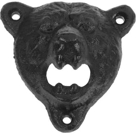 SECFOU Apribottiglie a Muro in Ghisa Nero a Forma di Testa D’orso, Apriscatole Decorativo e Robusto per Cucina, Bar e Feste, Strumento Salvaspazio per Aprire Bottiglie di Birra