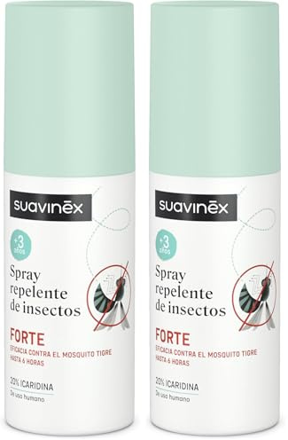 Suavinex, Spray Repelente de Mosquitos e Insectos Forte, Apto Niños +3 Años y Embarazadas, Eficaz contra el Mosquito Tigre, Común y Garrapatas, con 20% Icaridina, Hasta 10 Horas de Eficacia, 100 ml