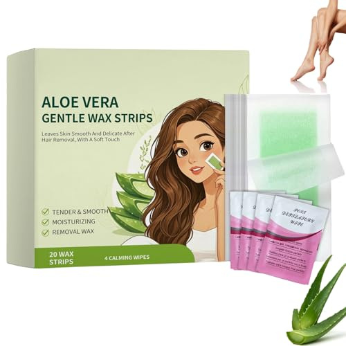 Cerette a Freddo Viso con Aloe, Set Depilazione Donna con 20 Strisce e 4 Salviette Lenitive, Carta Depilatoria per Pelli Sensibili, Rimozione Peli Rapida e Indolore, Kit Portatile da Viaggio (1 Pezzo)