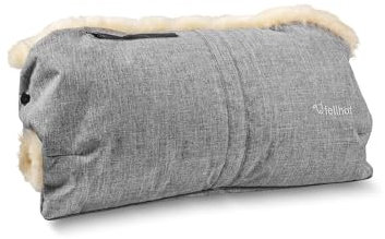 Fellhof® Kinderwagen Handwärmer, 100% Merino-Lammfell, wind- u. wasserabweisend, reflektierende Streifen, OEKO-TEX® zertifiziert, Universalgröße für alle Kinderwagen (Black-melange)