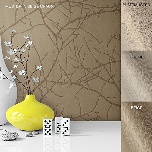 Newroom Carta da parati in tessuto non tessuto in vinile con motivo albero, colore beige e marrone, in versione più pregiata, eccezionale motivo in stile rustico, per gli amanti del design, con guida