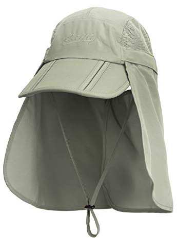 Unisex Safari Cap mit extra langem Nackenschutz Anti UV Abklappbar Baseball Mütze für Camping Outdoor - 56-60 Olive Grün