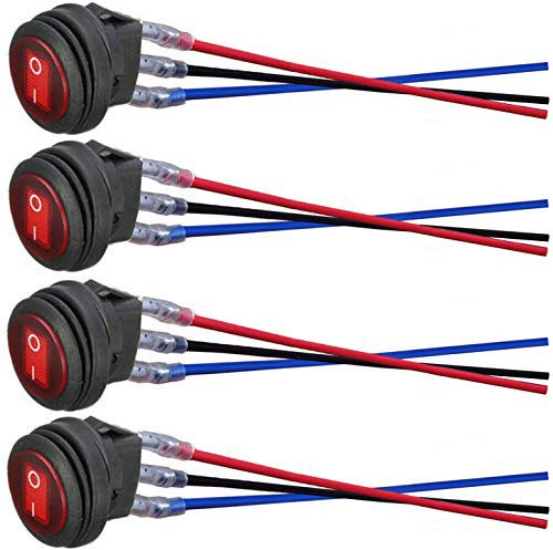 DONJON Wippschalter, 12V 20A / 24V 10A Wasserdichte LED Rocker Kippschalter (mit 16AWG Draht) SPST On/OFF für Auto RV Truck Jeep Off Road Boat Marine(red)