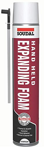 Soudal 750ml Champagne Gap Filler Expanding Foam Handheld Spray with Nozzle & Gloves (1)