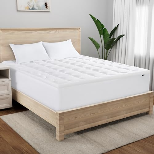 Serta Memory Flex Soft Full Mattress Topper, 2 Pillow Top Mattress Pad, Cushioning Stain Resistant Mattress Protector with 15 Pocket for Secure Fit, Machine Washable, White