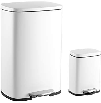 Happimess HPM1006C Connor Rechteckiger 50-Liter-Mülleimer mit weichem Deckel und kostenloser Mini-Mülleimer für Zuhause, Küche, Wohnzimmer, Esszimmer, Bad, Büro, Weiß