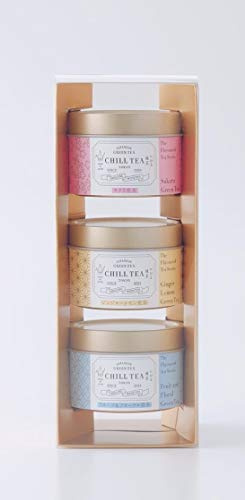 Flavoured Tea Gift Set By CHILL TEA Tokyo - 100% Japanese Loose Leaf Green Tea - Sakura, Ginger Lemon, Fruit & Floral Flavour - 3 tin cans (30g Each)