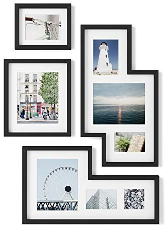 Umbra Mingle Galerie Bilderrahmen-Set und Fotocollage, 4-teilig, für 10x10cm, 13x18cm, 20x25cm Bilder, Schwarz