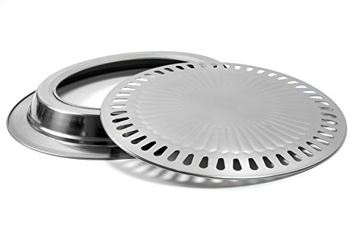 ZDYS Grillpfanne im koreanischen Stil, Edelstahl, antihaftbeschichtet, rund, Grillpfanne für drinnen und draußen, Camping, Grillpfannen zum Kochen von Fleisch und Gemüse, 30 x 30 x 2,8 cm