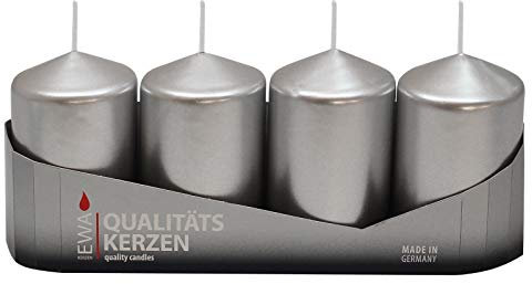 4er Tray Stumpenkerzen Silber lackiert, Größe ca. 50 x 80 mm Adventskerzen Weihnachtskerzen Säulenkerzen