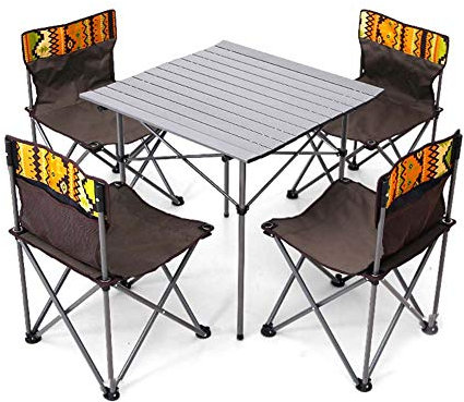 MNSSRN Outdoor-Klapptisch und -Stuhl-Set, tragbarer Picknick-Tischstuhl fünf bis fünf Sätze Autorecamping Camping Angelgürtel Tragetasche für Outdoor-Kochen, Wandern,Braun