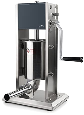 Lacor 60251 Professioneller Manueller Wurstfüller, Fleischwolf, Wurstmaschine, Edelstahl, zwei Geschwindigkeiten, Behälter neigbar um 90 °, inklusive Düsen, 10 l, 18/10 | Langlebiges Profi-Utensil; entwickelt für optimale Leistung und schnelle, unkomplizierte Reinigung in der Spülmaschine