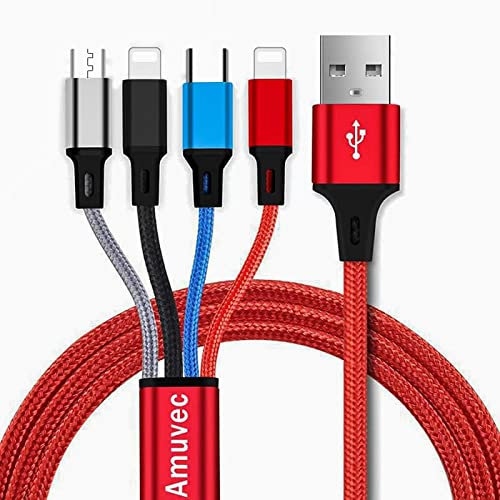 Amuvec Multi USB Kabel 3A, 4 in 1 Nylon Braided Universal Ladekabel mit 2*iP Typ C Micro Anschlüsse, für Phone, Samsung Galaxy S24 S23 S22 S21 S20 S9, Huawei, Moto, Xiaomi, LG, Sony, PS4