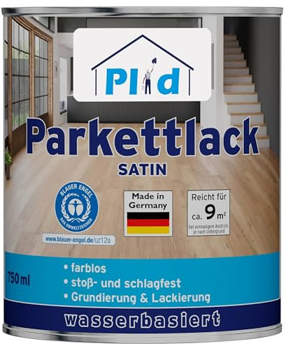 PLID® Parkett - Klarlack - seidenglänzend geeignet zum Versiegeln von Kork-, Parkett & Holzfußböden, Holztreppen sowie Möbeln im Innenbereich stoß - schlagfest strapazierfähig - Made in Germany 0,75l