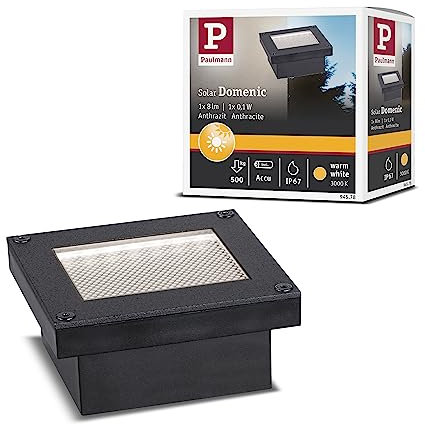 Paulmann Domenic 94578 LED Solar Recessed Floor Light IP67 Square Including 1 x 0.1 W Warm White Black Wireless Plastic Rechargeable 3000 K