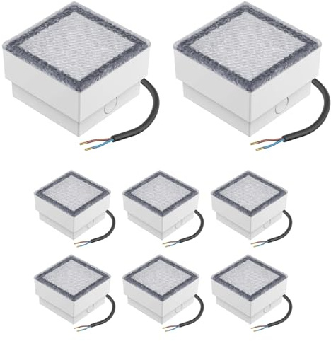 ledscom.de 8x LED Pflasterstein Bodeneinbauleuchte CUS für außen, IP67, eckig, 10 x 10cm, kaltweiß
