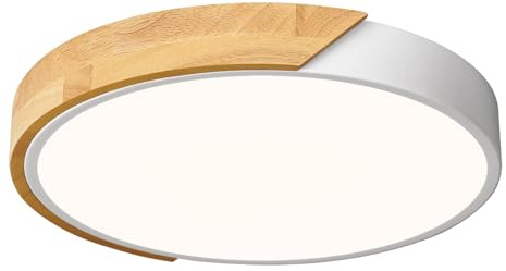 Vikaey LED Deckenleuchte, 30cm Runde Holz Deckenlampe, Moderne Weiße Deckenlampe, 24W 4000K deckenleuchten, für Wohnzimmer, Schlafzimmer, Büro, Küche, Flur, Kinderzimmer