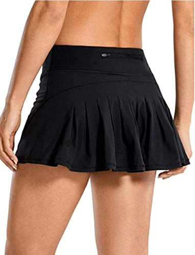 ThreeH Gonna da Tennis Plissettata da Donna, a Vita Alta, da Golf, ad Asciugatura Rapida, con Tasche, Nero, M