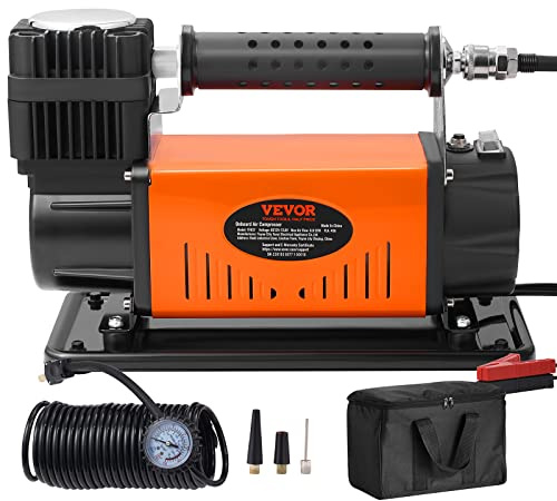 VEVOR Compresor Automático con Motor 12V Inflador Portátil de Neumáticos de Coche 150PSI 6CFM Protección Térmica Bomba de Aire Cable de Alimentación Manguera de Aire de 3m 7,9m para Inflar Camión SUV