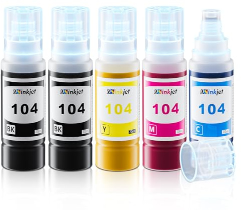 Osinkjet Tinte 104 4-Colour Multipack, Druckerpatronen 104 Set Kompatibel für Epson Ecotank ET-2870 ET-4800 ET-2810 ET-2812 ET-2820 ET-2856 ET-2861 ET-2871 ET-2826 ET-2864(Schwarz, C, M, Gelb)