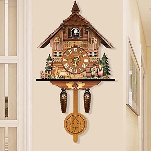 Vielrosse Traditionelle Kuckucksuhr Wanduhr, Schwarzwald Stil, Präzise Struktur, Schwarzes Zifferblatt, batteriebetrieben - Wohnzimmer, Schlafzimmer, Büro