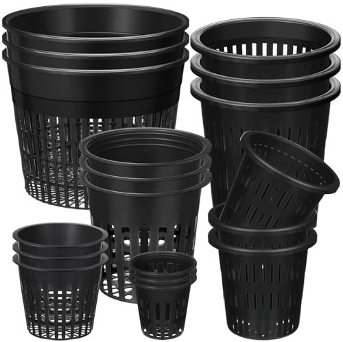 SiliFine 18 Pcs Orchid Pots Variety Size 2.3/3.3/3.9/4.3/4.9/6.1 Inch Black Net Pots Plastic Aquaponics Hydroponic Baskets Slotted Mesh Orchid Planter Container with Hole for Growing