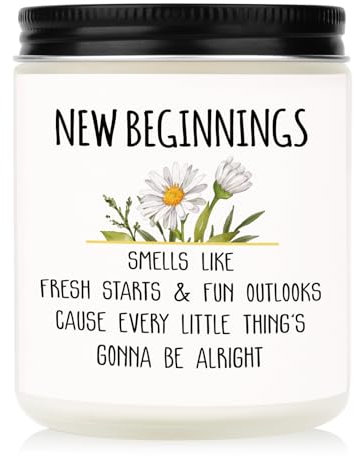 Leebbsin New Beginnings Candle, New Job/Home Gifts, Good Luck Gift, Leaving Gifts for Colleagues Women Men, Divorce/Inspirational/Motivational Gift, Handmade Lavender Scented Soy Wax Candle 7oz