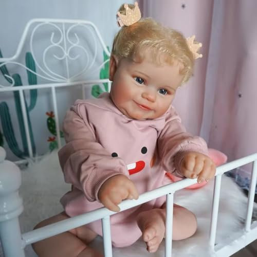 YIHANGG Reborn Kleinkind Puppe mit Verwurzeltem Blondem Haar Niedliches Mädchen Weicher Kuschelkörper Lebensecht Reborn Baby Puppe Prinzessin Sammelbare Kunst Kinder Geburtstag (50cm)