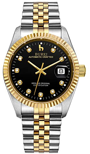 BUREI 38mm Automatik Uhr Herren Luxus Diamant Armbanduhr für Männer Mit Saphirglas Datumskalender