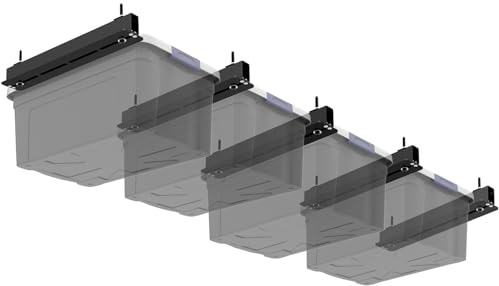 Fixirons 5-pack förvaringshylla, takräcke för verktygskorgar organisation, kraftig garageförvaring stöder de flesta behållare (för 4 tunnor)