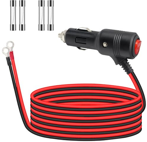 RUNCCI-YUN Spinotto Presa Accendisigari Auto, 12V Auto Accendisigari Cavo,Accendisigari maschio a O anello terminale, Cavo Prolunga 16AWG Accendisigaricon interruttore on/off per Auto,SUVs(2M/6.5Ft)
